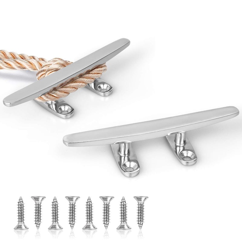 GANGUOLA Boat Cleat, Small Dock Cleat 4 inch Open Base, Heavy Duty 316 Stainless Steel, Curtain Tie, Hook, Include Installation Screws (2 pcs) - Image 1